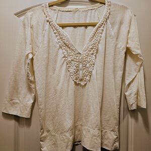 J. Crew Cream Lace V-Neck Blouse